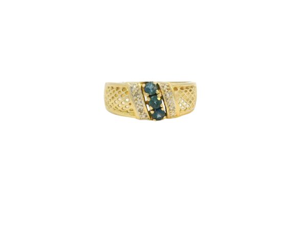 14K GG ring 2,3 gram met diamanten en saffieren