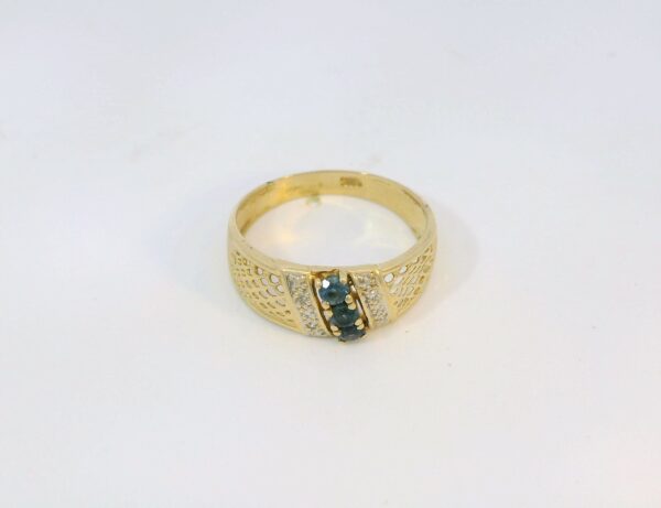 14K GG ring 2,3 gram met diamanten en saffieren - Afbeelding 3