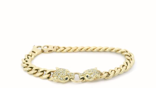 geelgouden panther armband bezet met diamant