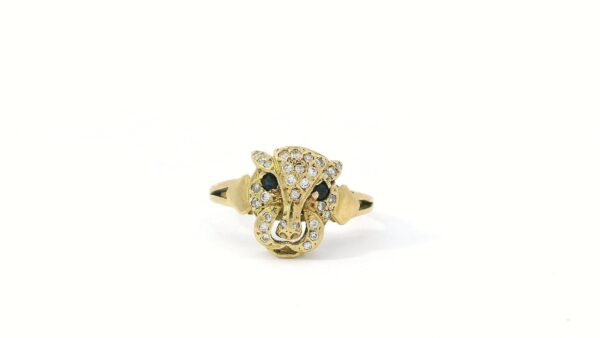 geelgouden panther ring bezet met diamant - Afbeelding 2