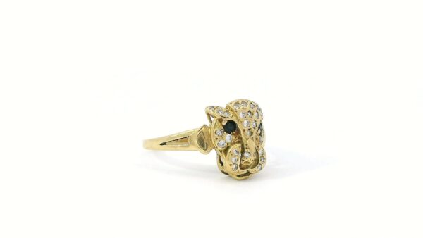 geelgouden panther ring bezet met diamant - Afbeelding 3