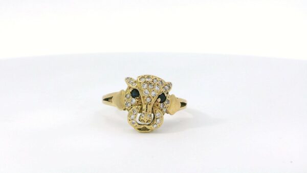 geelgouden panther ring bezet met diamant