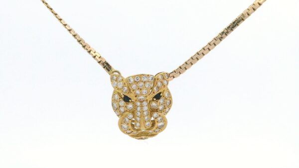 geelgouden panther ketting bezet met diamant