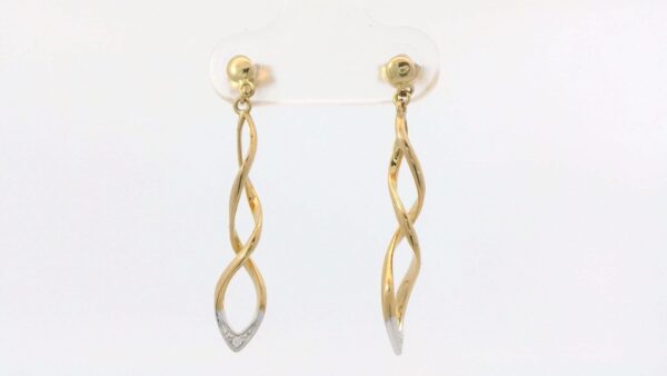 18k Bicolor gouden oorhangers bezet met diamant - Afbeelding 3