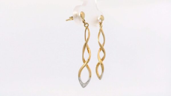 18k Bicolor gouden oorhangers bezet met diamant - Afbeelding 4